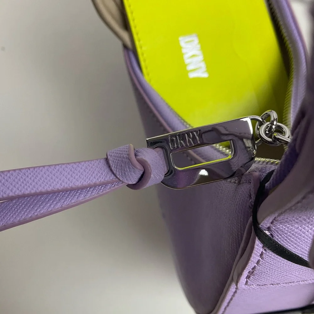 DKNY Essex Saffiano 100% Cow Leather Shoulder Bag in a purple colorway